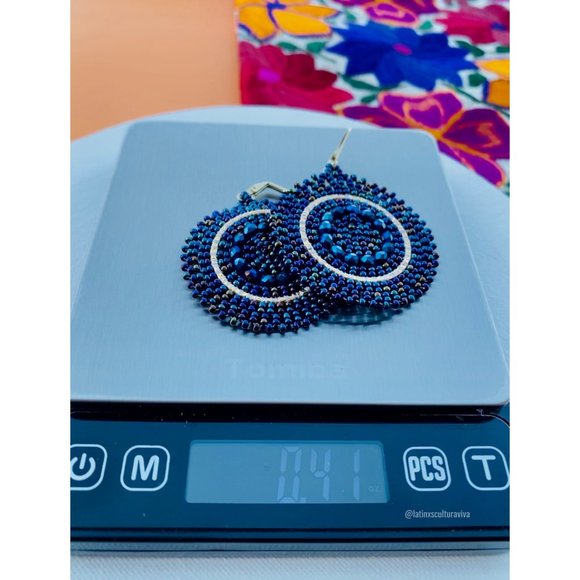 Mexican Earrings Huichol Earrings Floral Mexican Earrings, Boho Floral Earrings, - Picture 5 of 5